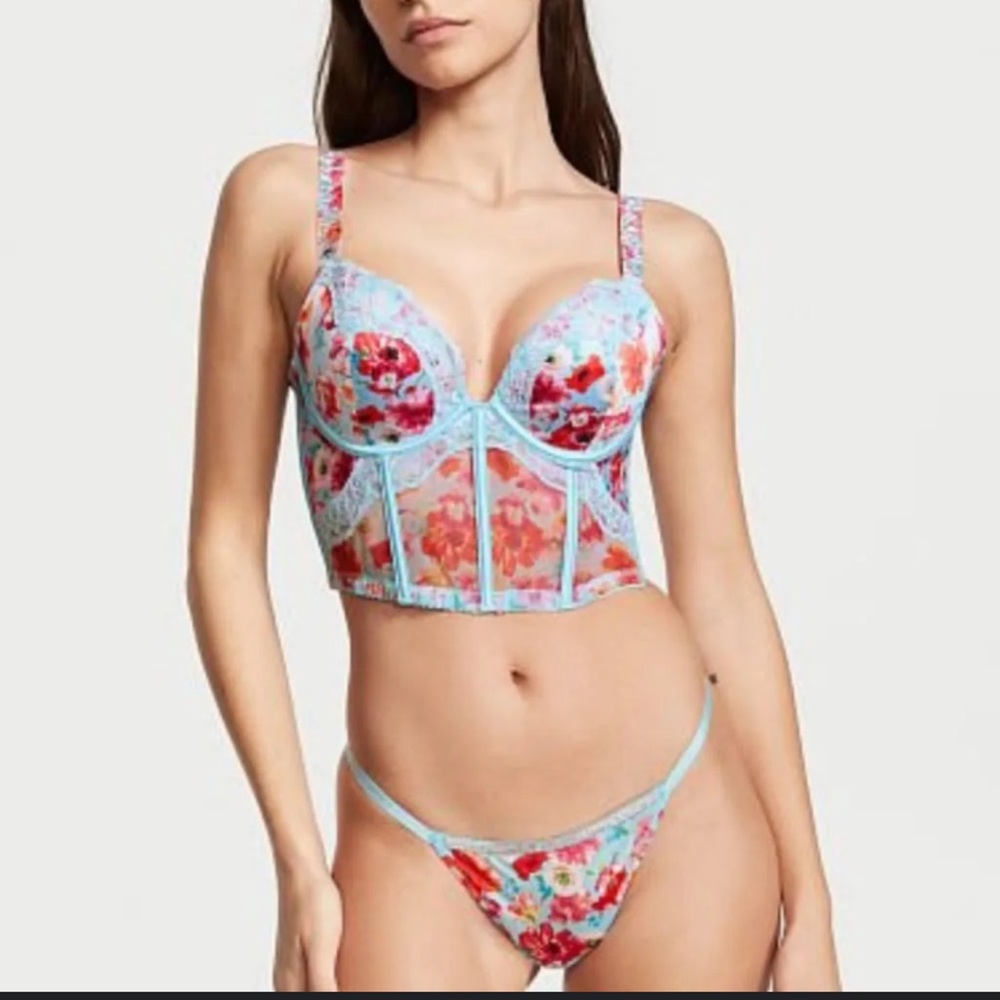 Victoria Secret Corset Bustier SEXY Satin Shine Strap Push-Up Bra Top size 34B